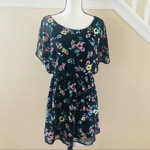 Lush | Black floral low back dress M
